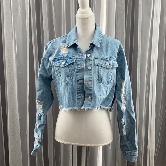 Distressed Crop Jean Jacket - Picture 3 of 7